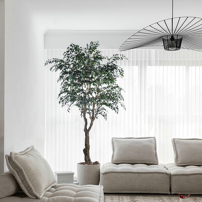 Lifelike Artificial Mini Ficus Tree - Artistic Trunk in 7.5FT/9.2FT, Low Maintenance for Luxury Spa & Restaurant Interior Design