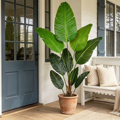 Groothandel Kunstplanten Simulatie Reizigersbananenboom met natuurlijke palmvezelschors | Factory Direct Faux tropisch groen voor commercieel landschap